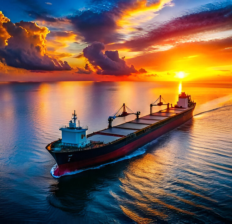 Bulk carrier at sunset (right)
